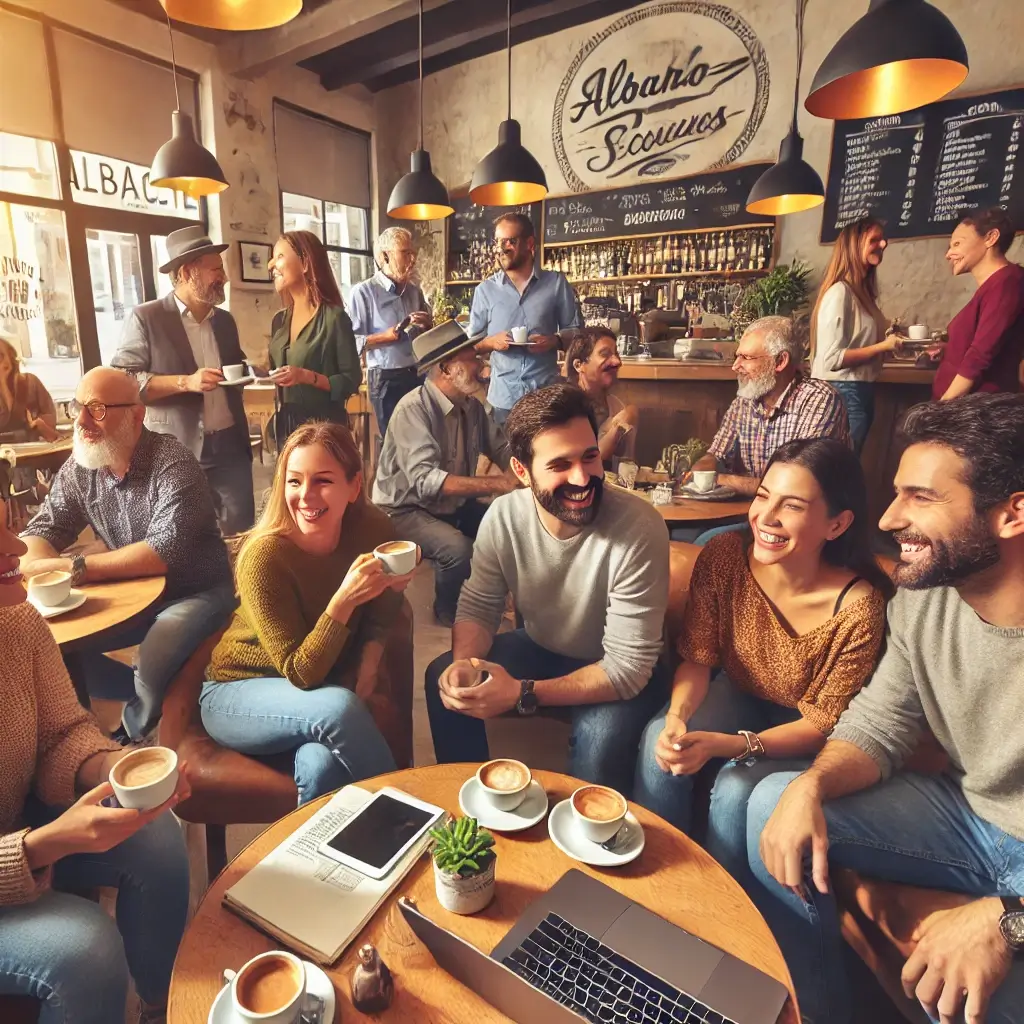 Grupo diverso de personas compartiendo experiencias y recomendaciones en un encuentro social en Albacete
